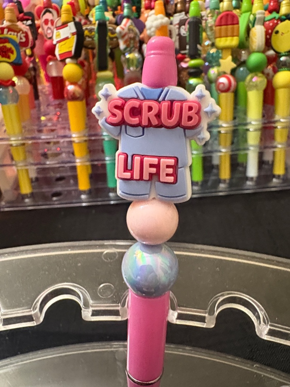Pink 'Scrub Life' Beaded Pen - Cute Nurse/Medical Theme